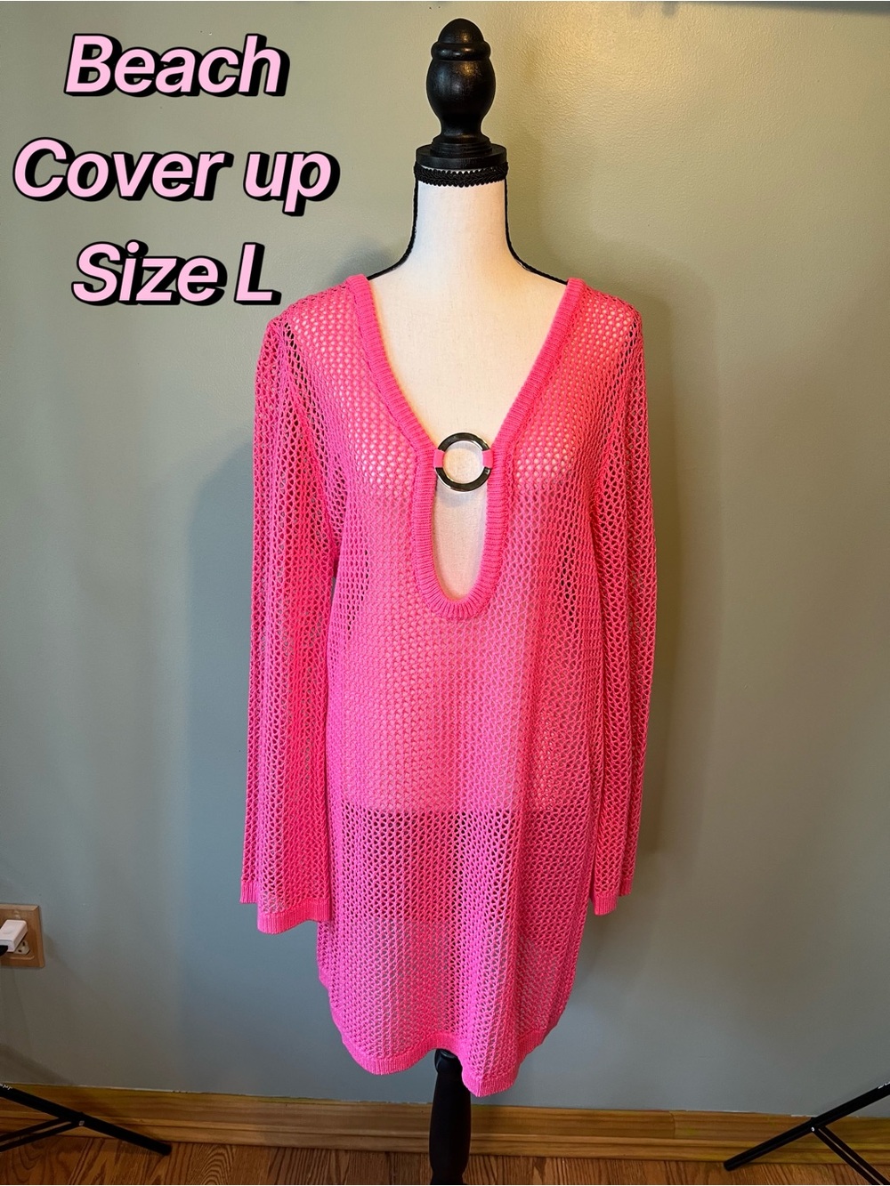 Hot Pink Mesh Beach Cover-Up with Ring Detail Size L